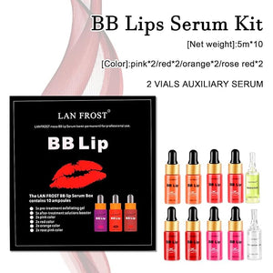 BB Lips Serum Starter Kit, Semi-permanent Makeup Treatment, Lip Gloss BB Lip Serum, Including 4 Colors of Liquid Lip Pigments, Exfoliating Gel and Intensifier