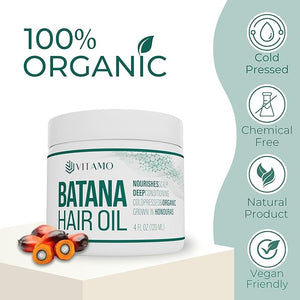 Vitamo 100% Organic Batana Natural Hair Growth Oil | Pure Elaeis Oleifera | Cold Pressed for Maximum Potency | Dr. Sebi Inspired Scalp &amp Hair Shine Treatment for Men and Women | No Burnt Smell