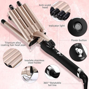 Hair Crimper Iron 5 Barrel Curling Iron Wand, 0.6 Inch Hair Waver Curler Ceramic Tourmaline Hair Styling Tool with Dual Voltage (0.6 Inch)