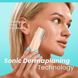Sonic Dermaplaning Tool for Face - Rechargeable Dermaplane Razor with 6 Refill Dermablades Facial Hair &amp Peach Fuzz Remover for Women (Pink)