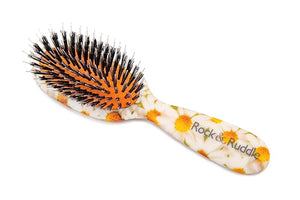 Rock &amp Ruddle Natural Mixed Boar Bristle Hair Brush for Women and Kids (Small/Travel Size 17.5cm) - Perfect for Wet or Dry Hair Detangling Smoothing Blowdrying - Made in UK - Dizzy Daises
