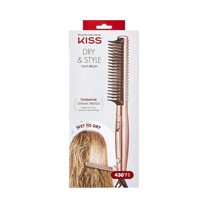 KISS Dry and Style Heat Brush, Wet to Dry Detangling and Volumizing Hot Comb, Tourmaline Ceramic Bristles, 2 Temperature Settings, Ultra Lightweight Handle, 360¡Æ Swivel Power Cord