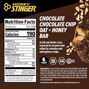 Honey Stinger Oat + Honey Bar Chocolate Chocolate Chip Energy Packed Food to Prepare for Exercise Endurance and Performance Sports Nutrition Snack Bar Pre-Workout Protein Gluten Free Box of 12