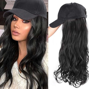 Women Baseball Cap Wig Long Curly and Wavy Wig Sunshade Baseball Cap Integrated Wig Cap Women's Wig Cap