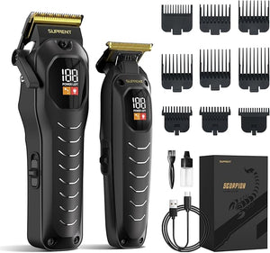 Professional Cordless Hair Clippers for Men- Hair Cutting Kit for Barbers &amp Family Wireless Beard Hair Trimmers Set with LED Display Rechargeable Hair Cutting Machine for Family (Black)