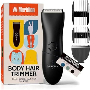 MERIDIAN - The Starter Package - Original Electric Body &amp Pubic Hair Trimmer Set 1 Replacement Blade Waterproof Rechargeable for Men and Women Onyx
