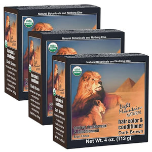 Light Mountain Henna Hair Color &amp Conditioner - Dark Brown Hair Dye for Men/Women Organic Henna Leaf Powder and Botanicals Chemical-Free Semi-Permanent Hair Color 4 Oz (Pack of 3)