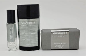 Graphite ? Men¡¯s Collection - 3 pc Bundle - Mini Cologne Antiperspirant Deodorant and Shea Butter Cleansing Bar