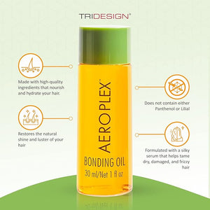 TRIDESIGN Aeroplex Bonding Oil - Repairs Promotes Growth &amp Prevents Breakage - Silky Serum for Dry Damaged &amp Frizzy Hair - Travel Size 30ml - Salon-Tested with UV &amp Heat Protection