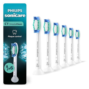 Philips Sonicare C1 SimplyClean - Genuine Replacement Electric Toothbrush Heads White 6 Pack Up to 18 Month Supply HX6016/77
