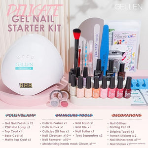 Gellen Gel Nail Polish Kit with U V LED Light 72W Nail Dryer, 12 Trendy Colors Nail Gel Polish, No Wipe Top Base Coat, Nail Art Decorations, Manicure Tools, All-In-One Manicure Kit, Bright and Pastels
