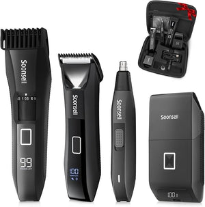 Beard Trimmer for Men Groin &amp Body Hair Trimmer Electric Shaver Nose &amp Ear Hair Clippers 4 in 1 Men's Grooming Kit Waterproof Wet/Dry Groomer with Travel Case LED Display