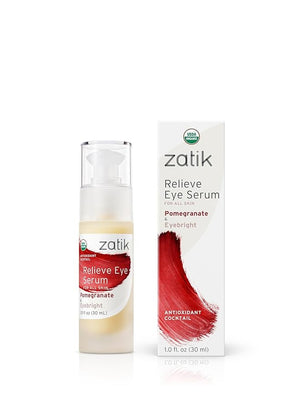 Zatik Naturals - Relieve Eye Serum with Pomegranate and Eyebright Antioxidant USDA Certified Organic Rekindle and Elevate Youthfulness Around Thin Areas of the Eyes 1.0 fl oz 30ml