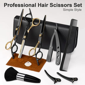 Hair Scissors11Pcs Professional Black Gold Hair CuttingStainless Steel Barber SuppliesStraight Thinning Shears Multi Use Haircut Sets for Home Salon Barber