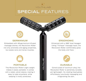 Revolution Roller - Germanium Stone Uplifting Face/Body Beauty Massage Tool/Roller/Wand for Skin Tightening/Firming De-Puffing Anti-Aging (Black)