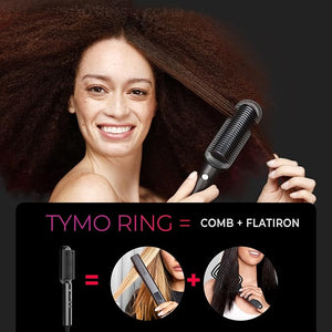 Hair Straightener Brush TYMO Ring Hair Straightener Comb Straightening Brush for Women with 5 Temps 20s Fast Heating &amp Dual Voltage Black