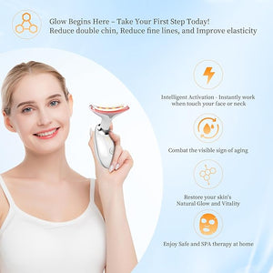 Red Light Therapy for Face LED Facial &amp Neck Contouring Device Face Massager for Reduce Fine Lines &amp Double Chin Rejuvenate Face Lift &amp Neck Tightening - at Home Daily Skin Care Sculpt
