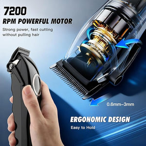 Professional Hair Clippers for Men, 2-in-1 Clipper and Trimmer Set with 7200RPM Motor, Cordless Hair Cutting Kit with LED Display, Adjustable Length Beard Trimmer for Barbers or Home, Mens Gift