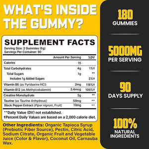 (180 Count) Creatine Monohydrate Gummies for Men &amp Women - Creatine Pre Workout Gummies for Muscle Builder Muscle Strength Recovery Endurance Energy Creatine for Women &amp Men Vegan Mixed