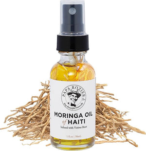 Papa Rozier Farms Pure Organic Moringa Infused with Vetiver Root 1oz - Undiluted Cold Pressed And Unrefined For Hair Skin Eyelashes Eyebrows &amp Nails Pack of 1