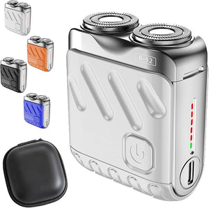 Portable Rotary Dual Ring Electric Shaver Afeitadora El?Ctrica Port?Til Rotativa De Doble Anillo USB Rechargeable Portable Mini Small Steel Cannon Rotary Dual Ring Electric Shaver (White)