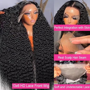 BELE 30 Inch 13x6 Deep Wave Lace Front Wigs Human Hair 200% Density Deep Curly Lace Front Wigs Human Hair Brazilian Vrigin Hair Curly HD Transparent Lace Frontal Wig Pre Plucked with Baby Hair