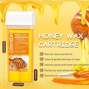 Roll On Wax Kit - Hair Removal Cartridges 4 Pack Honey Rollers With 50 Strips and 20 After-Wax Treatment Wipes