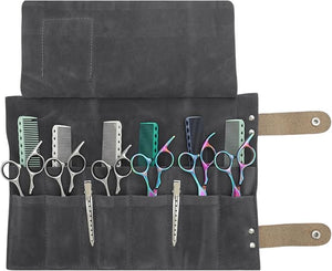 VOCOSTE Roll Up Scissors Bag Durable &amp Foldable Salons Tool Pouch with Multi-Pockets Hair Scissor Shears Cases for Hair Stylists Gray