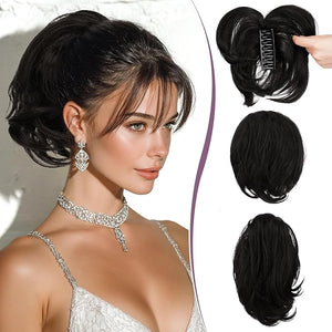 RUWISS Claw Clip Short Human Hair Ponytail Extension with Bendable Metals for DIY Styles, Straight Messy Bun Hair Piece for Women Thick Hairpieces for Daily Wear, 9 Inch Natural Black