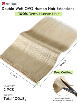 WIGNEE OVO Double Butterfly Hair Extensions Human Hair 2 PCS Real Human Hair Beaded Weft Hair Extensions Human Hair Blonde Color (613)