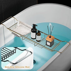 Stainless Steel Bathtub Caddy Tray Expandable Bath Tub Tray Table Adjustable Bathroom Tray Bath Organizer Tub ShelfBlack26.8~35.4in