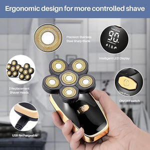 Head Shavers for Bald Men Rotary Electric Razor Cordless Electric Shaver Rechargeable Head Shaver Waterproof Mens Head Razor Multifunctional Shaving Grooming Kit for Balder
