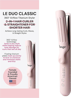 L'ANGE HAIR Le Duo Standard 360¡Æ Airflow Styler | 2-in-1 Curling Wand &amp Titanium Flat Iron Hair Straightener | Professional Hair Curler with Cooling Air Vents | Dual Voltage &amp Adjustable Temp