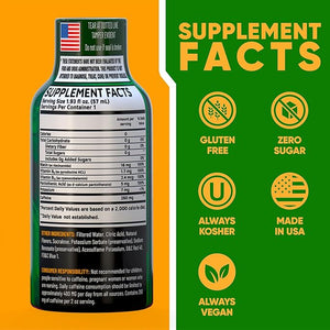 B12 Overload Extra Strength Energy Shot ? Grape ? 260mg Caffeine, 14000% B12, Electrolytes ? Energy &amp; Vitality Support ? Zero Sugar No Calories ? Vegan, Kosher, Gluten-Free ? 1.93 fl oz, 12-Pack