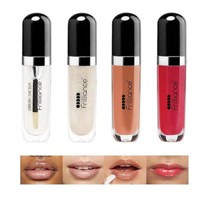 Frilliance Moisturizing Natural Lip Gloss Vault Bundle for Teens, (4 Pack - Pearly Y2k, Cherry Glaze, Crystal Clear, Natural Blush, 8 ml / .28 fl oz each) Cruelty Free Hypoallergenic All Skin Types