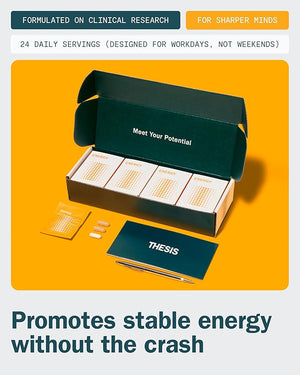 THESIS Energy - Nootropic Brain Support Supplement - Promote Daily Energy Focus &amp Motivation - Choline L-Tyrosine TeaCrine &amp More - 24 Servings - 1 Month Supply