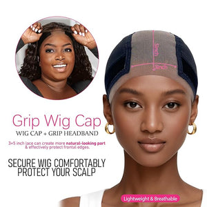 LAB HAIRS Wig Cap with Grip Band for Keeping Wigs in Place More Full Cap-wide Transparent Lace for Lace Front Wigs - Brown/Black/Nude Non Slip Cap Make Your Wig Be Glueless (Black-M)
