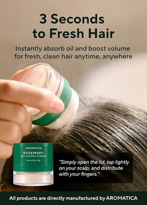 AROMATICA Rosemary Dry Shampoo Powder - Travel Size Dry Shampoo with Panthenol and Biotin for Hair | Volumizing, Non Aerosol &amp; Talc Free, Korean hair care, dry shampoo for women (10g/0.3oz)