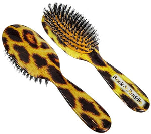 Rock &amp Ruddle Natural Mixed Boar Bristle Hair Brush for Women and Kids (Small/Travel Size 17.5cm) - Perfect for Wet or Dry Hair Detangling Smoothing Blowdrying - Made in UK - Leopard Print Desig