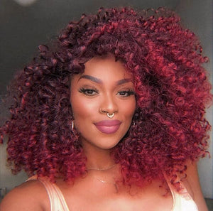 ANNIVIA Short Lace Front Wigs for Black Women Burgundy HD Lace Front Curly Wig Pre Plucked with Babyhair Dark Roots Burgundy Red Synthetic Bob Kinky Afro Short Curly Frontal Hair Wig 16inch£¨Burgundy£©