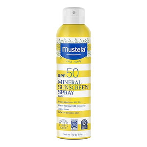 Mustela Baby Mineral Sunscreen Spray SPF 50 Broad Spectrum - Body Sun Spray for Sensitive Skin - Water Resistant &amp Fragrance Free - 6 fl.oz.