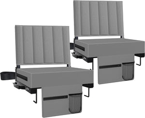 Stadium Seat for Bleachers with Back Support and Cushion Bleacher Seats with Shoulder Strap and Cup Holder Padded Portable Folding Comfort Stadium Chair for Sports Events Grey (2pcs)