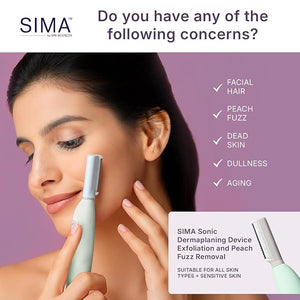 SPA SCIENCES - SIMA Patented Dermaplane Razor for Women Face ? Painless 2-in-1 Facial Exfoliation &amp Peach Fuzz Hair Removal ? Anti-Aging ? 3 Speeds ? Rechargeable ? 7 Weeks Treatment