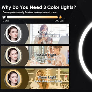 Lighted Makeup Mirror, 3000 mAh Rechargeable Double Sided Magnifying Vanity Mirror with 3 Colors, 1x/10x, 360¡Æ Rotation , Brightness Adjustable Magnification Cosmetic Light up Mirror, Women Gift