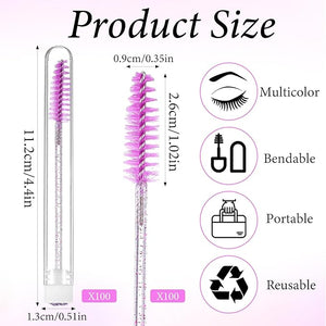200 Pieces Mascara Wand Tube Set 100 Pcs Lash Spoolies for Eyelash Extensions 100 Pcs Diamond Empty Mascara Brush Disposable Colorful Eyebrow Applicator Makeup Tool Mix Color
