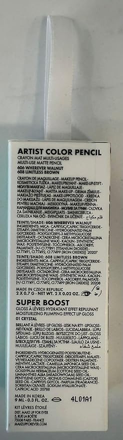 Make Up For Ever Starlit Lip Set ? 3-Piece Lip Kit with Artist Color Pencils (Wherever Walnut 606 &amp; Limitless Brown 608) + Super Boost Crystal Lip Gloss ? 0.02 oz Each Pencil / 0.3 fl. oz Gloss