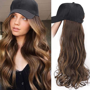 Women Baseball Cap Wig Long Curly and Wavy Wig Sunshade Baseball Cap Integrated Wig Cap Women's Wig Cap