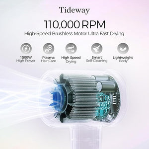 Tideway Hair Dryer Blow Dryer with Diffuser High-Speed Plasma Ionic Low Noise for Fast Drying Travel Hair Dryer for Women and Man Curly/Wavy &amp Long/Thick Color-Treated Hair H11