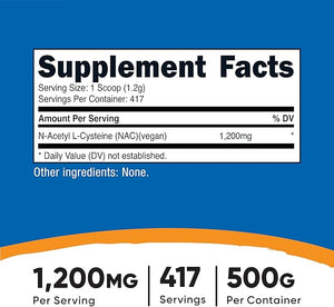 Nutricost N-Acetyl L-Cysteine (NAC) Powder 500 Grams - Vegan NAC Non-GMO Gluten Free