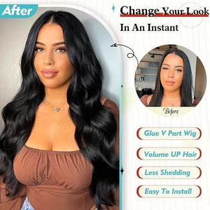 KRSI Highlights Brown V Part Wig Upgrade U Part Wigs Clip in Synthetic Hair Replacement Wig Long Curly Wavy V Part Half Wigs for Black Women